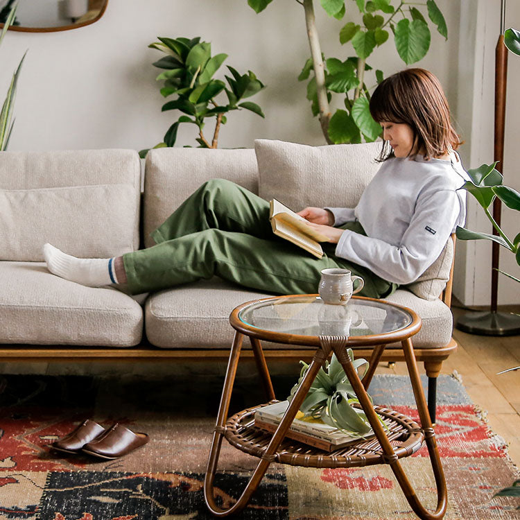 フーバソファ 3人掛け 棚付き片肘 ライトブラウン木脚 | 家具