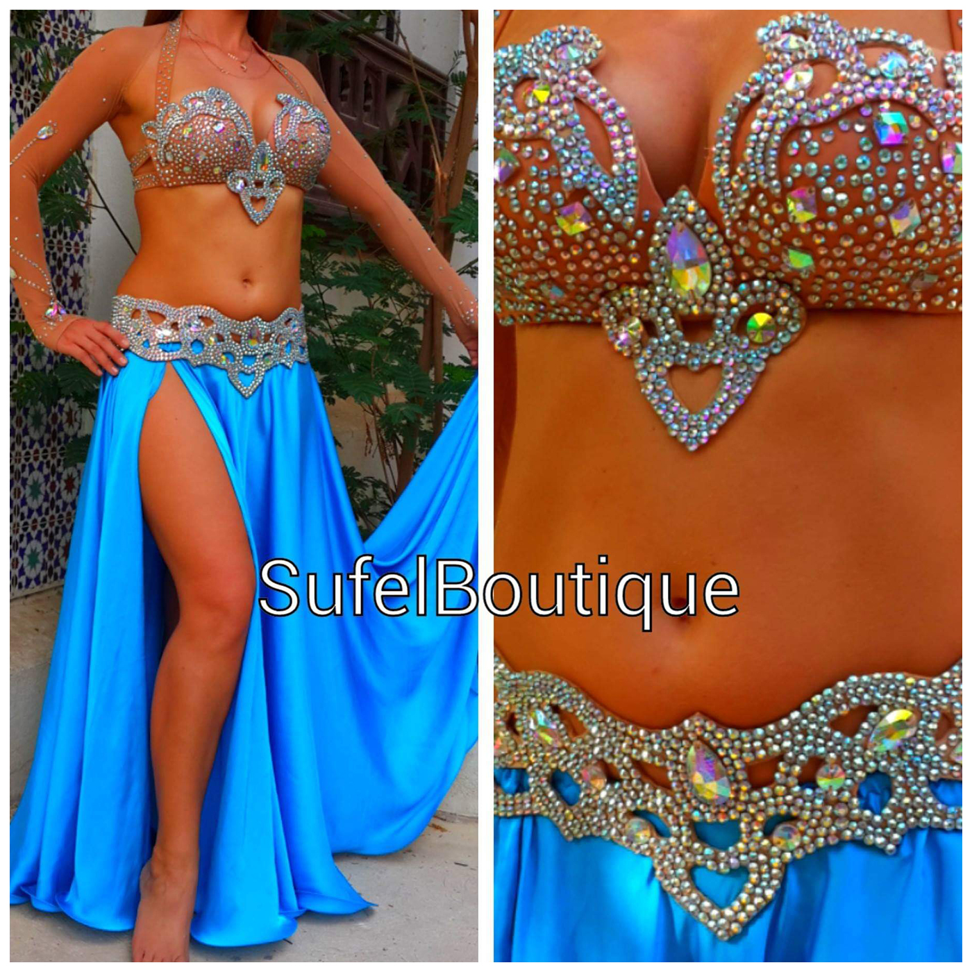 ベリーダンス 衣装 Sufel Boutique 青 メッシュ フュージョン ベリー