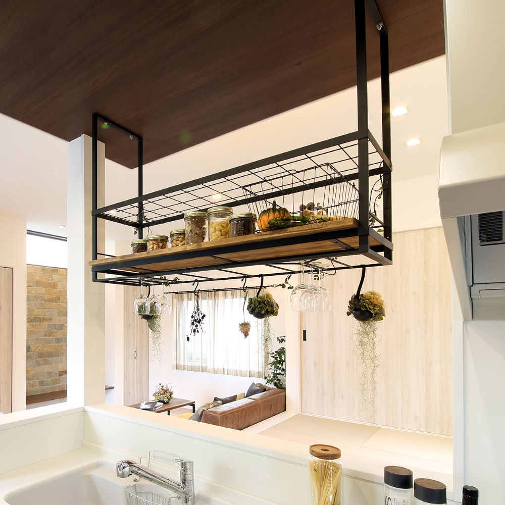 ムクキッチン吊り棚 メッシュ棚+木板1段仕様 BLACK | SUGIYAMA