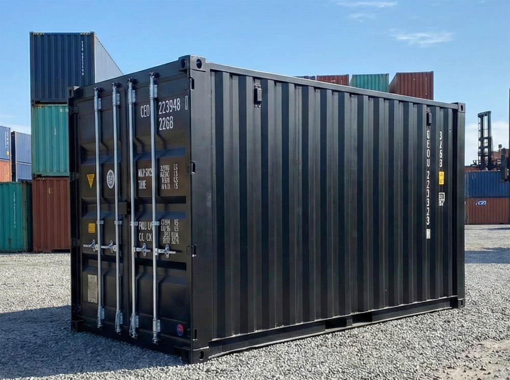 15ftNEWVANコンテナ（新造/黒/観音扉）｜長さ4.4mの頑丈な中型倉庫