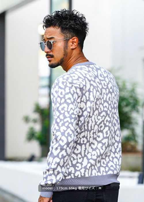 12Gレオパードニット クルーネック／ニット／メンズ