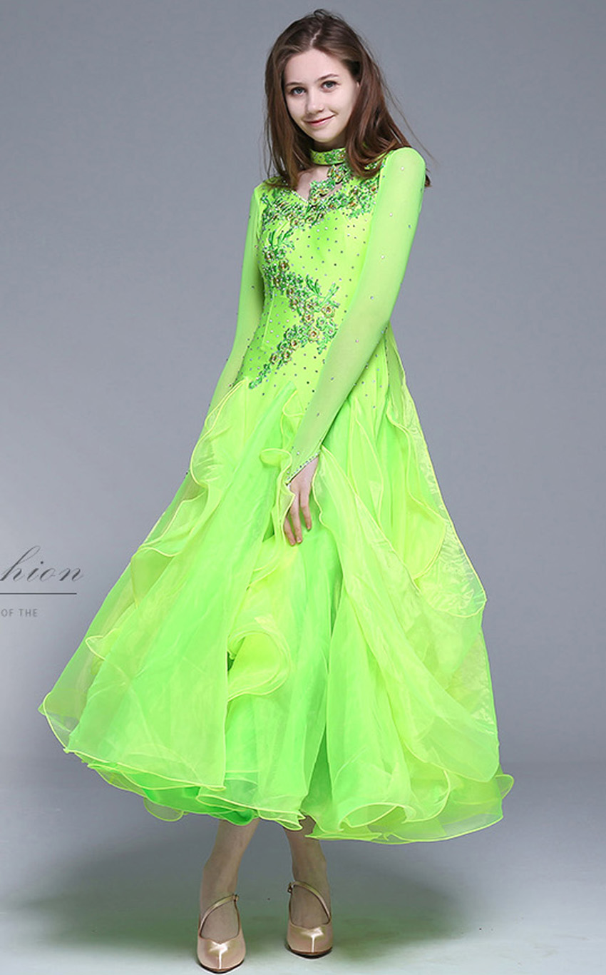 蛍光グリーン社交ダンス衣装セクシーな社交ダンスドレス女性社交ダンス