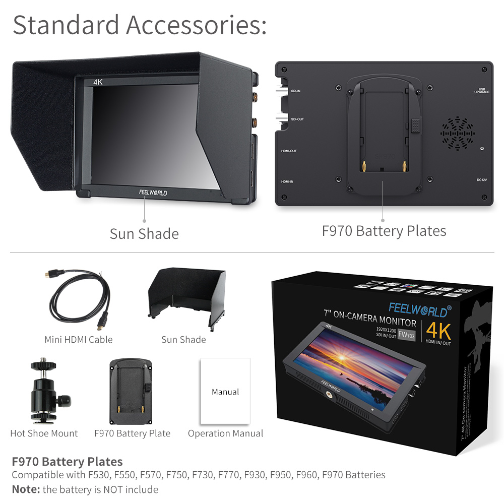 Feelworld FW703 7インチ3G-SDI 4 hdmiモニター7 