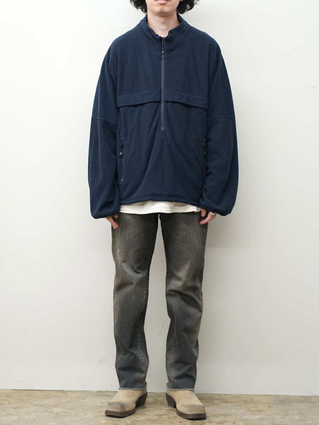 KIMONO ZIP FLEECE(NAVY) – ANCELLM