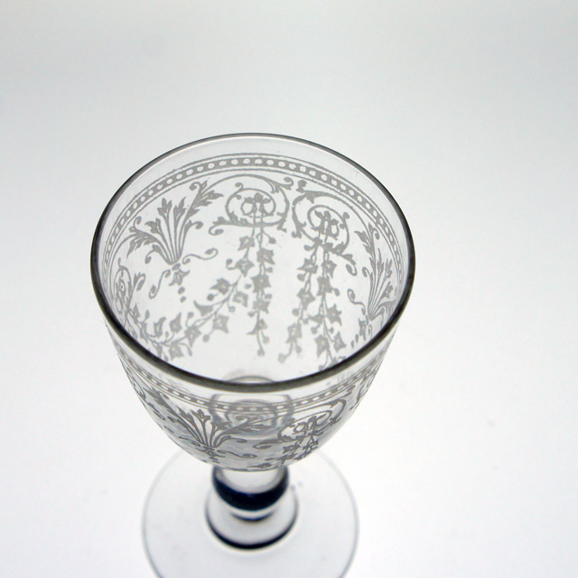 オールドバカラ「エッチング文様(ステム付) リキュールグラス 高さ7cm