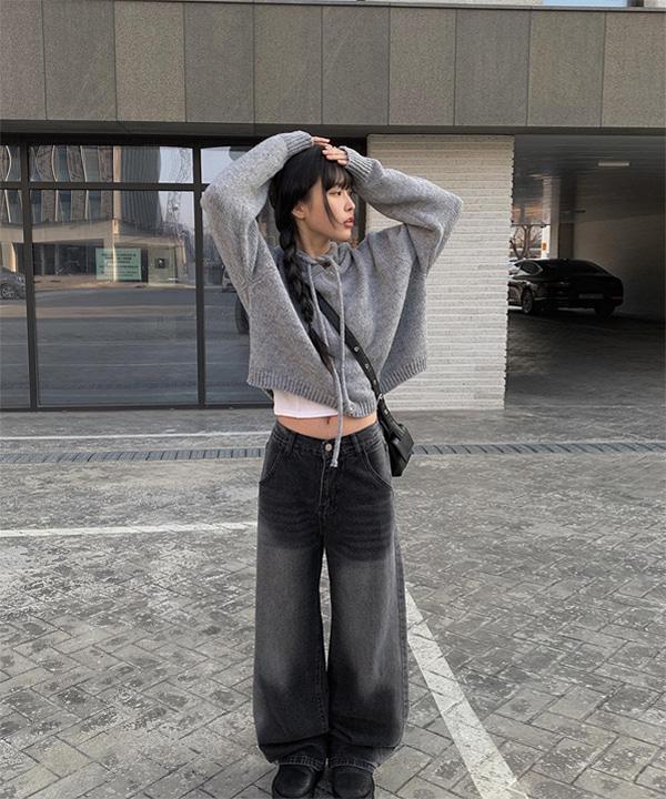 original]クロップドグレーニットパーカー | ファッション通販サイト NUGU