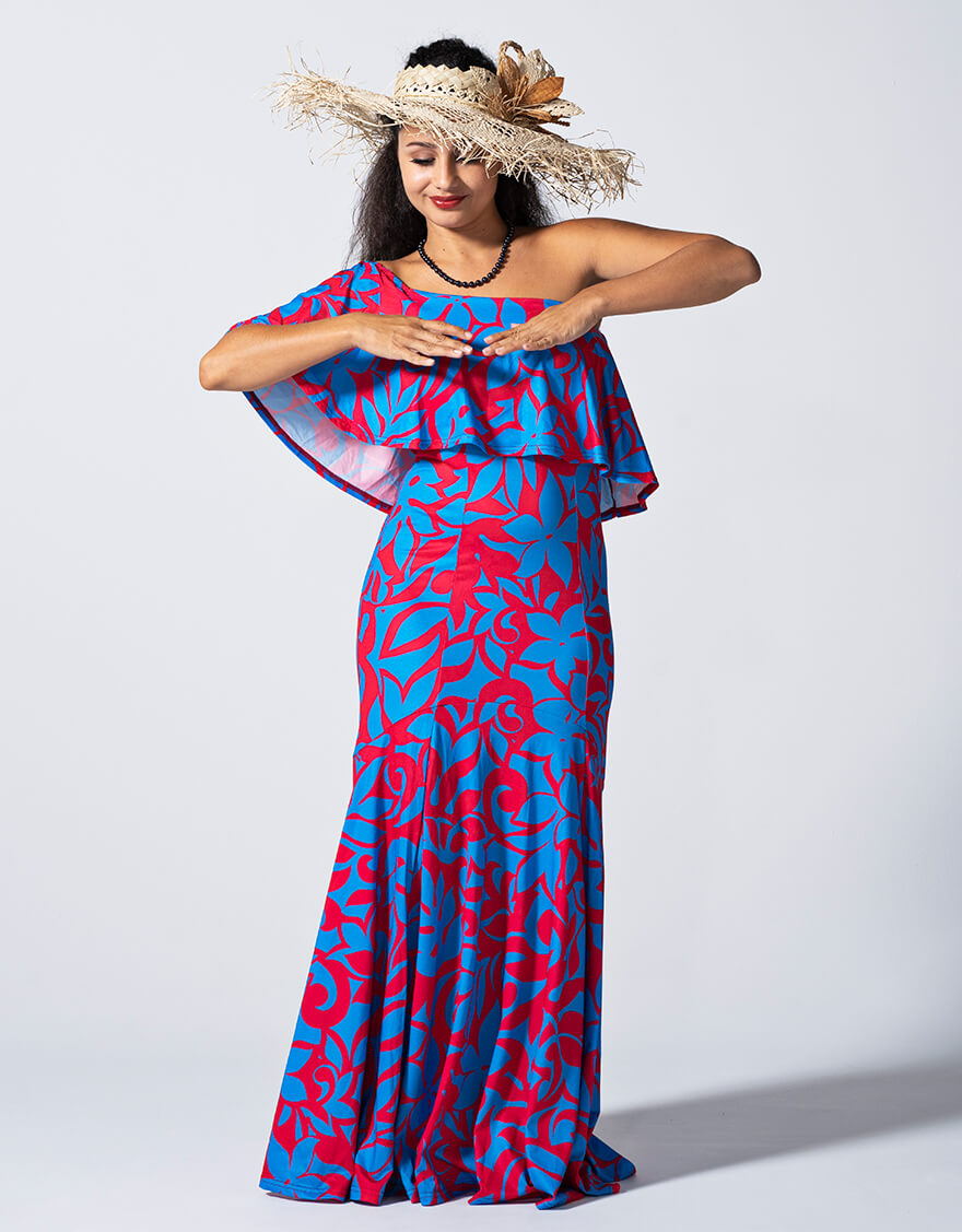 フリルマーメイドドレス（ハウオリ）ターコイズ – 【公式】フラダンス