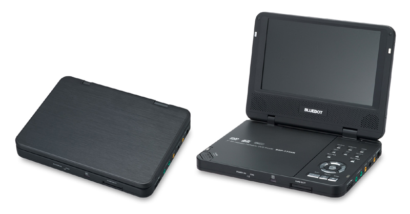 BLUEDOT、7型/800×480ドット液晶搭載のポータブルDVD