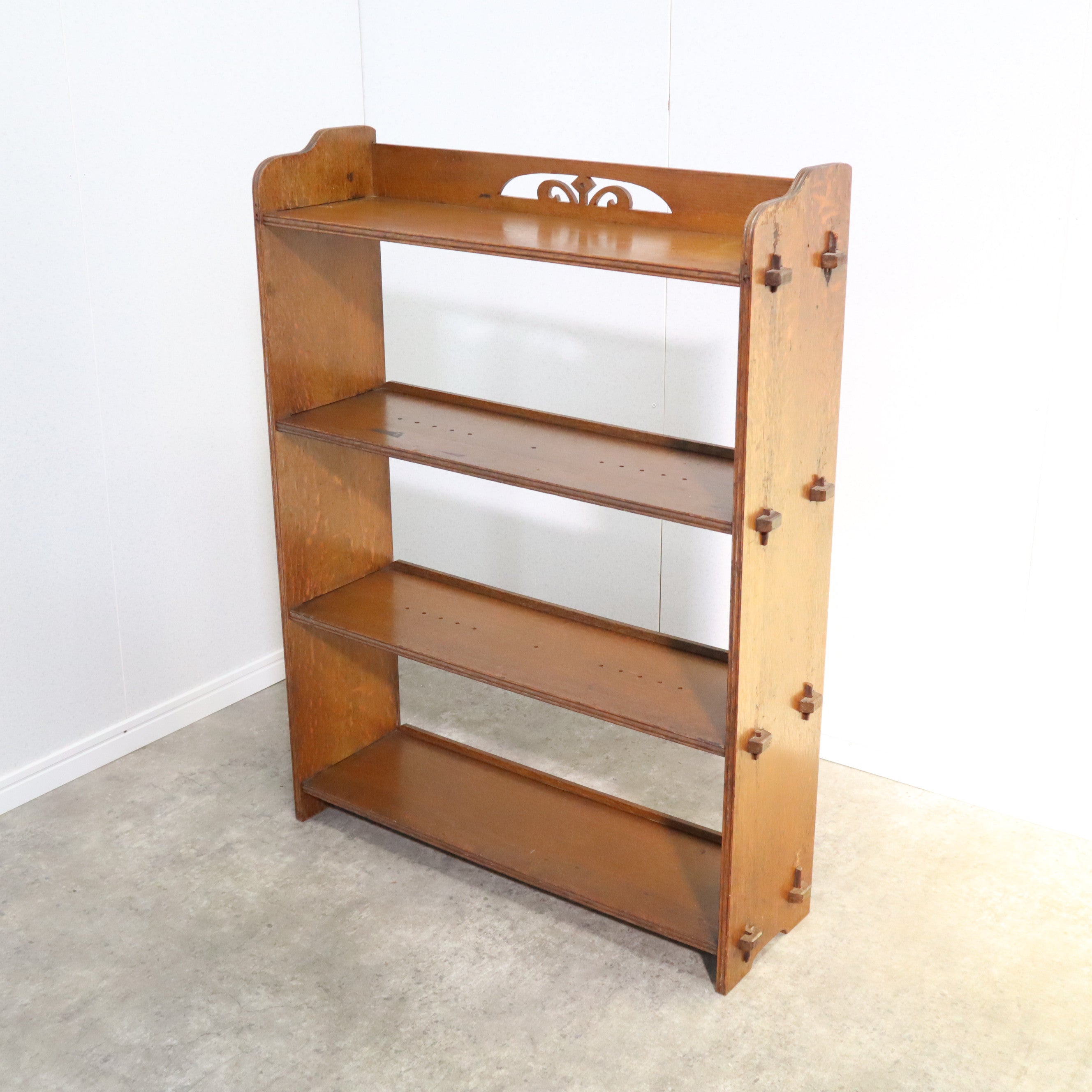 アンティーク 木製 本棚 ブックシェルフ 飾り棚 陳列棚 ナラ材 古家具