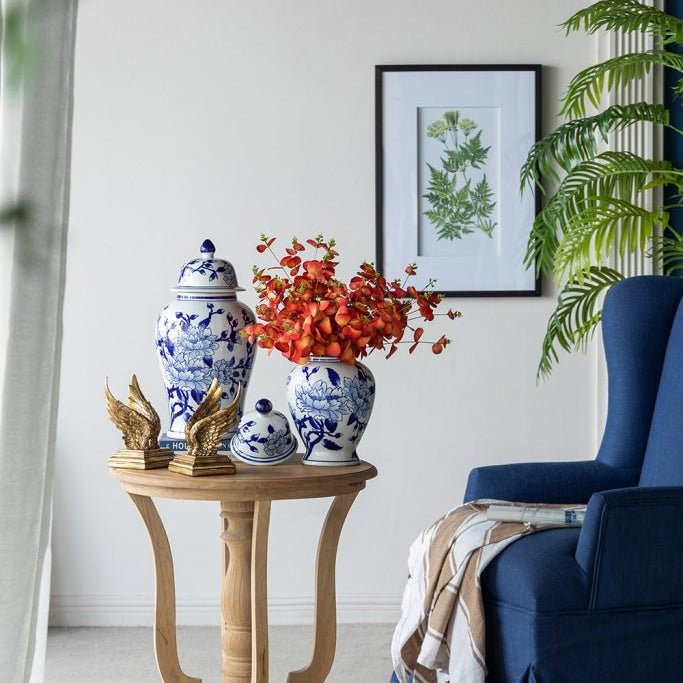 マグノリア模様の蓋付き花瓶 壺 H46cm | ホームインテリア萬里