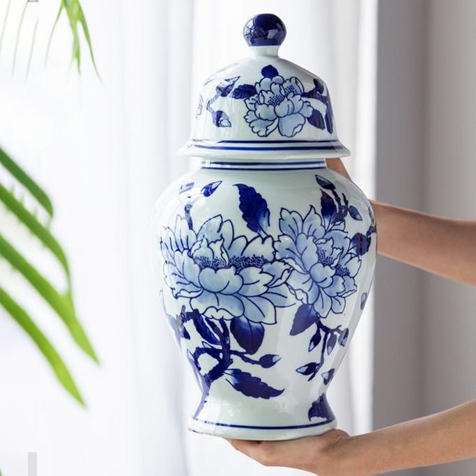 マグノリア模様の蓋付き花瓶 壺 H36.5cm | ホームインテリア萬里