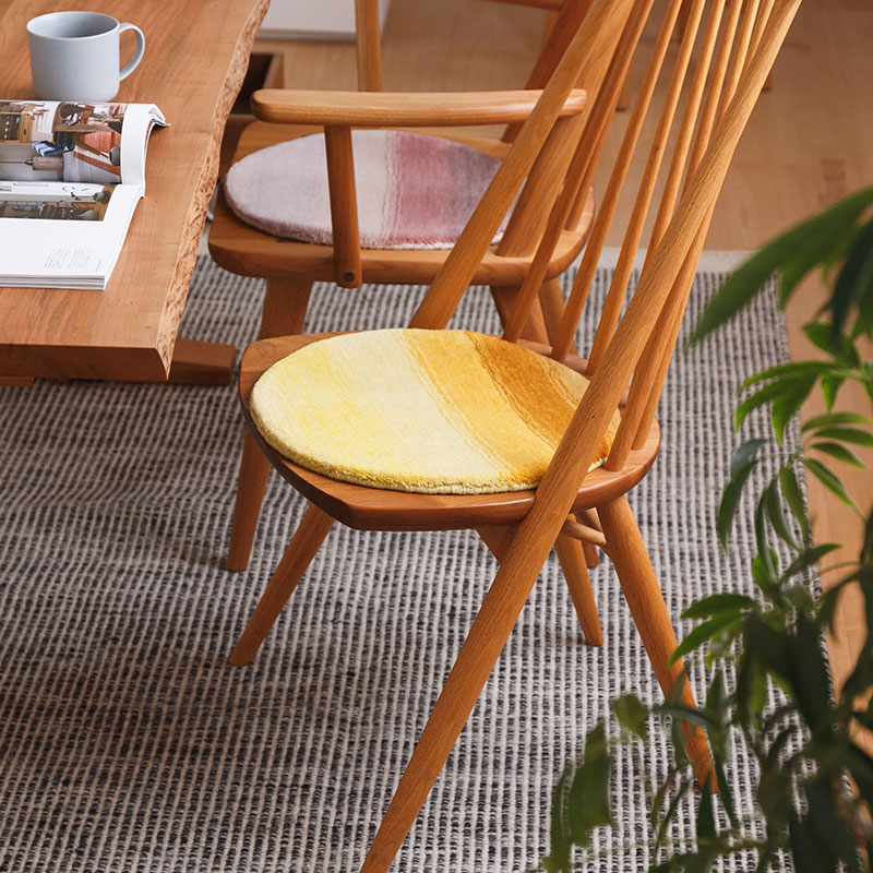 風水ラグ 円形シートクッション ウール100 / ゴールド (イエロー