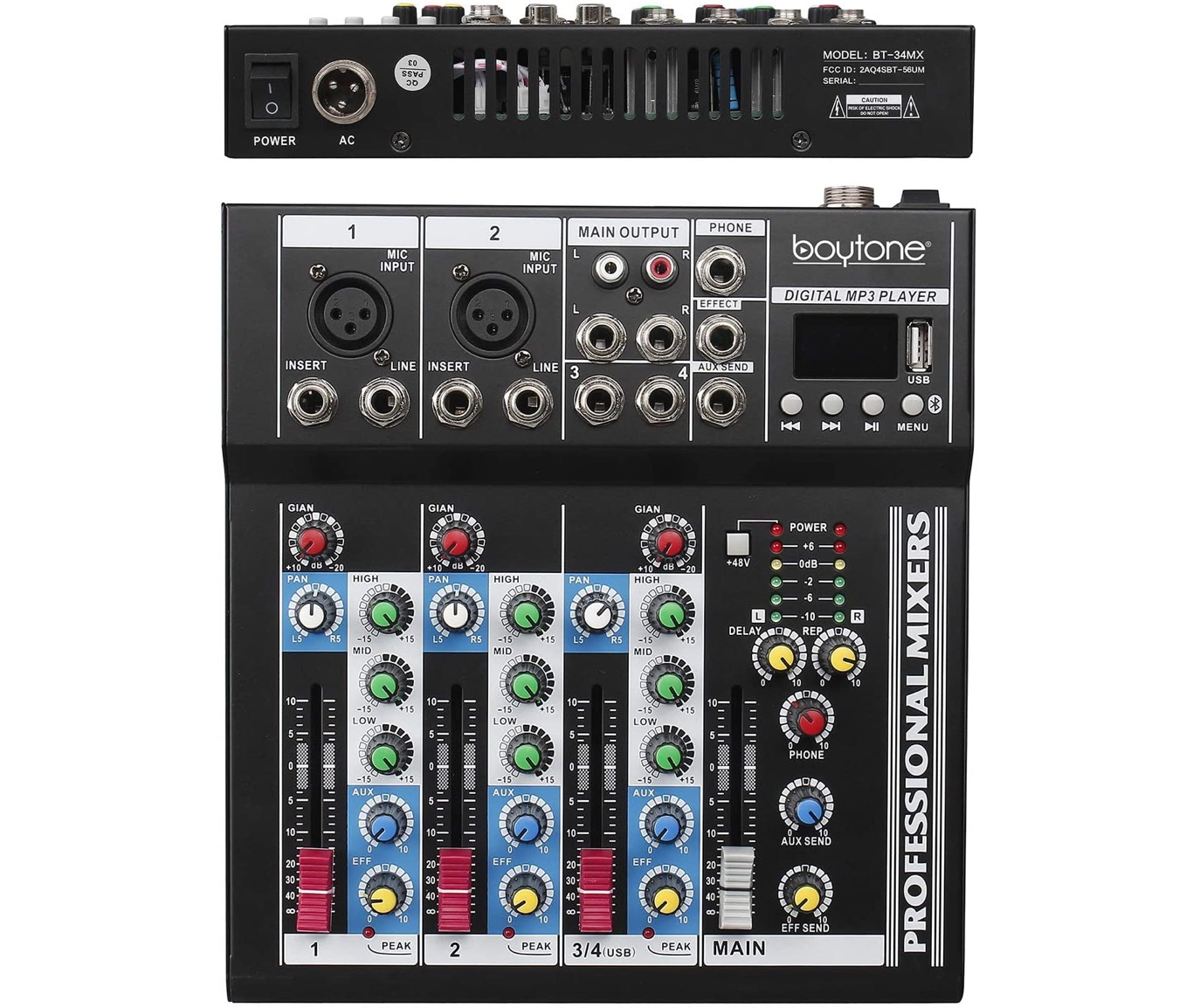 BT-34MX 4-Channel Professional Audio Mixer Sound Board Console
