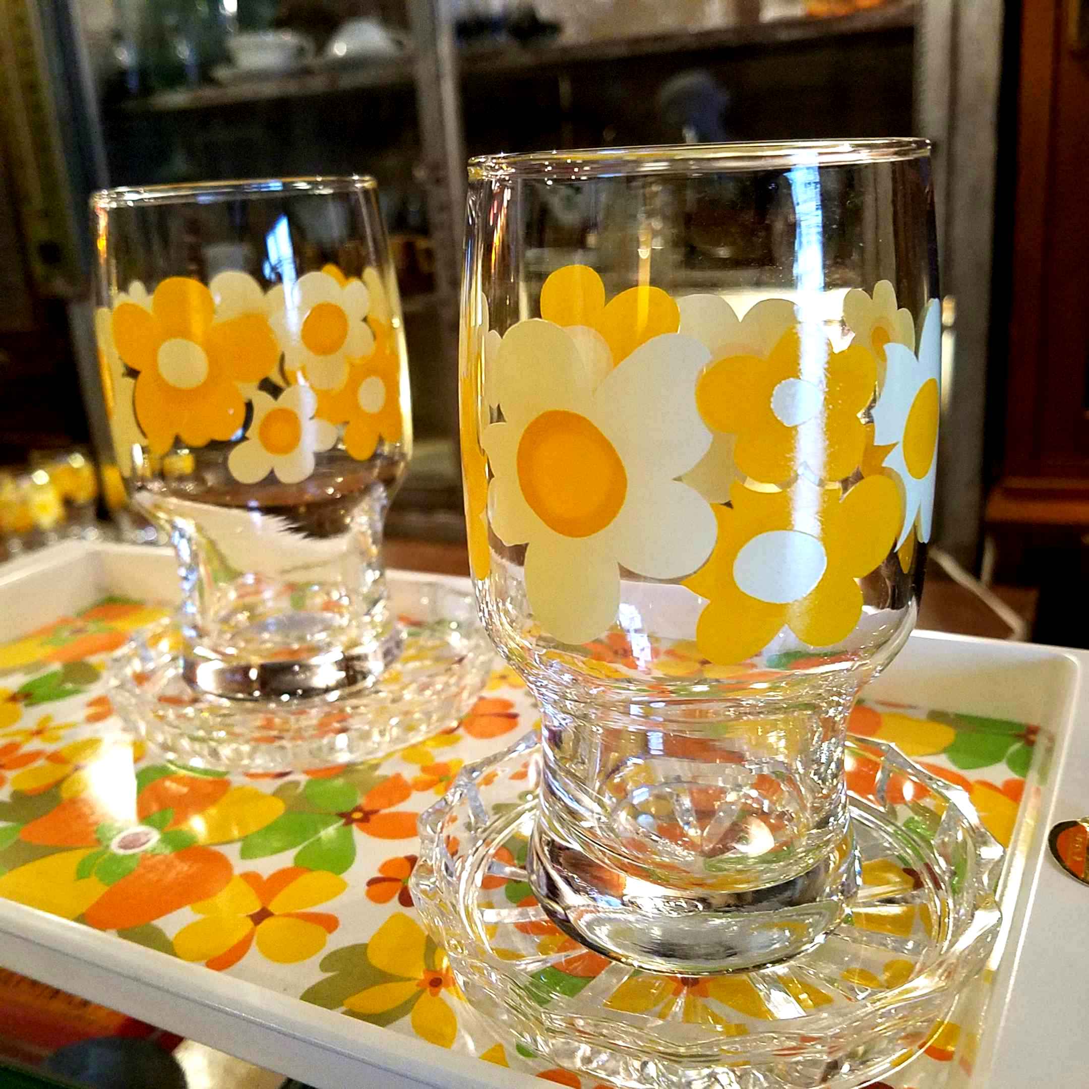 レトロポップな佐々木硝子の花柄グラス＆花柄トレー - [Sold Out]過去