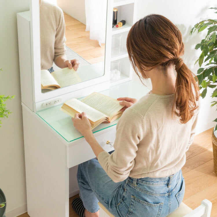 ドレッサー デスク 一面鏡 幅60cm 収納 完成品 鏡付き コンセント付き