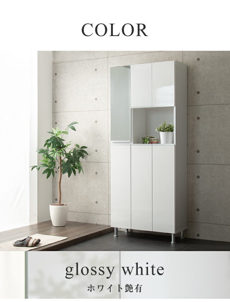 シューズボックス ハイタイプ ミラー付き 【国産 大川家具 完成品】 幅