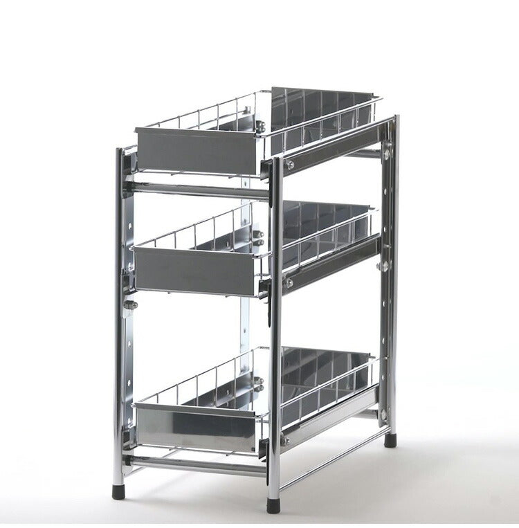 日本製 燕三条 シンク下スライド収納 3段 幅20cm 頑丈ステンレス