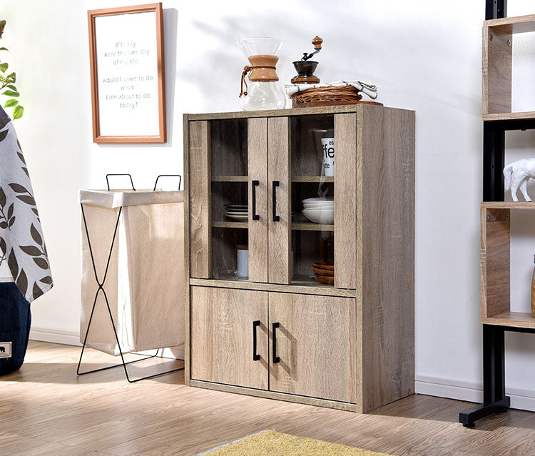 食器棚 ロータイプ 幅60cm 高さ80cm スリム コンパクトタイプ ガラス扉