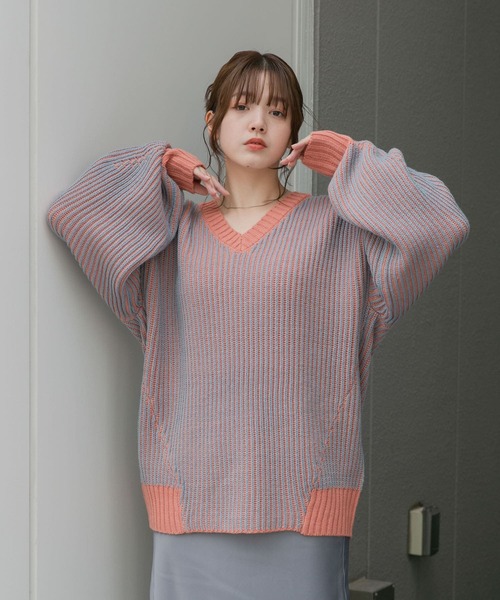 KBF（ケイビーエフ）の「バイカラーRIBオーバーニット（ニット