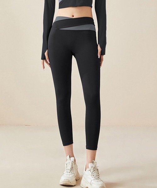 セール】水陸両用 クロス ウエスト 配色 ハイウエスト ヨガ パンツ