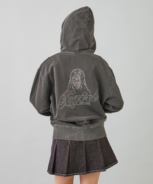 X-girl（エックスガール）の「FACE PIGMENT DYED ZIP UP SWEAT HOODIE