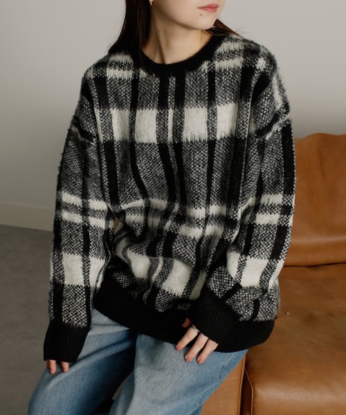 セール】チェック柄ふんわり起毛ニット（ニット/セーター）｜RANAN