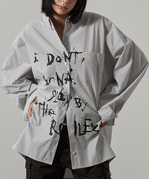 セール】【Alfred Alex】レタリングプリントオーバーサイズストライプ