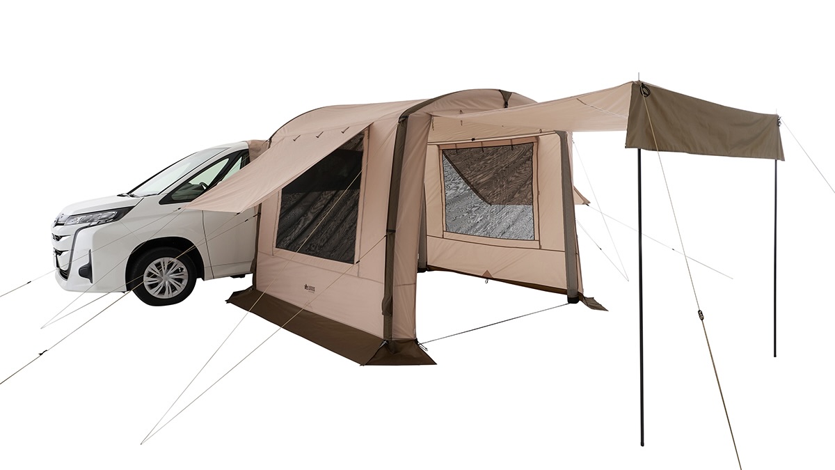 ロゴスから車と連結可能なエアチューブ式シェルター「Tradcanvas エア