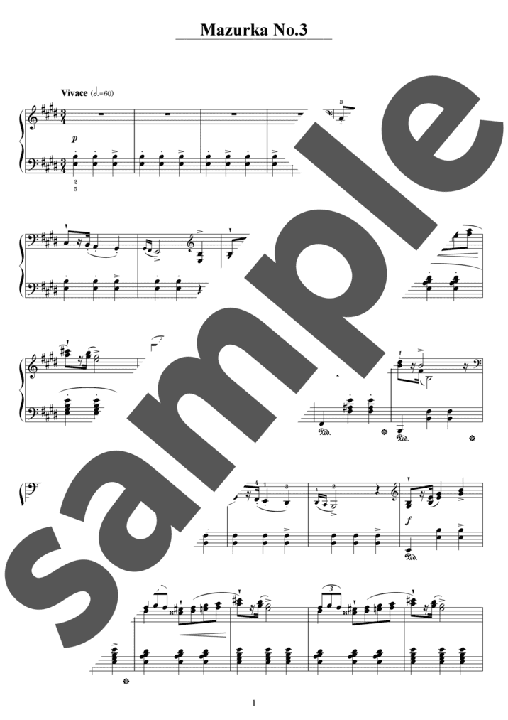ピアノ楽譜】マズルカ第3番 ホ長調 / F.Chopin（ソロ / 中級）