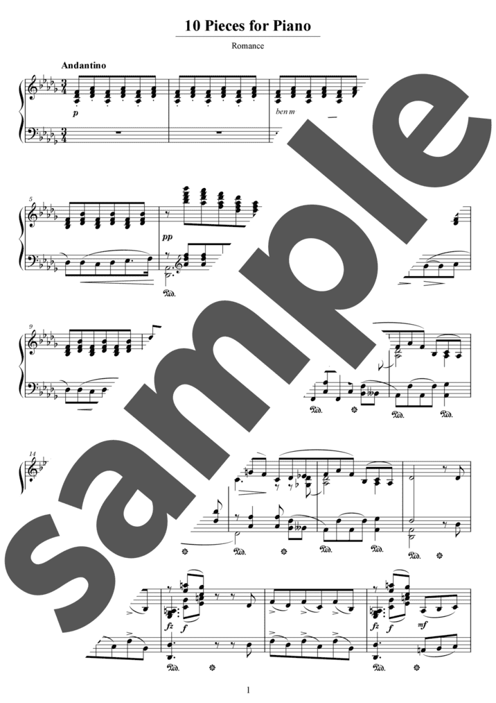 ピアノ楽譜】「10の小品」よりロマンス / J.Sibelius（ソロ / 上級）