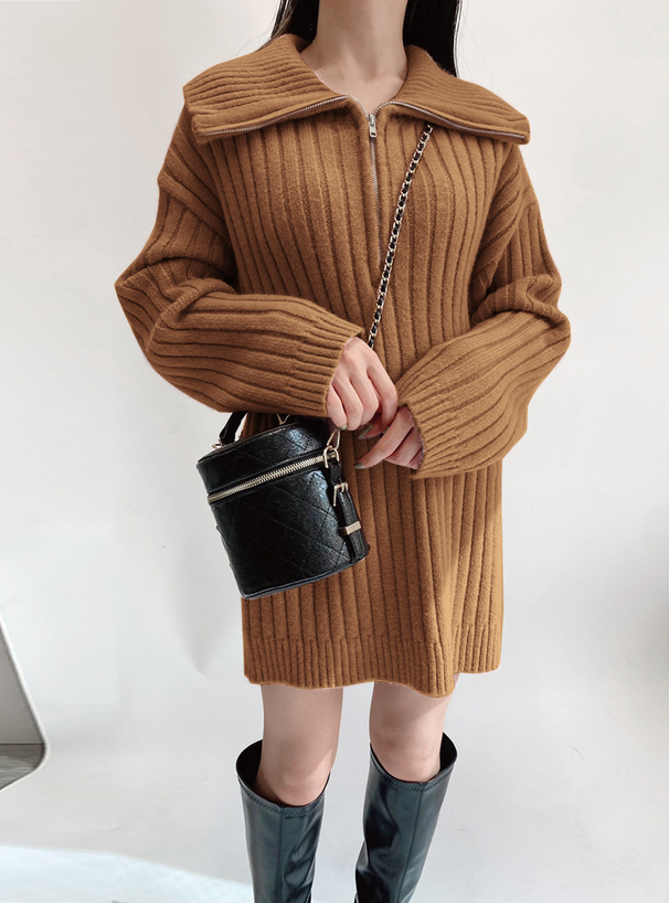 ハーフジップリブニットワンピース[dr638] | レディースファッション