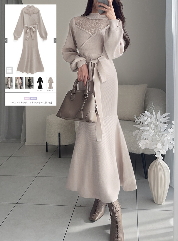 レースドッキングニットワンピース[dr752] | レディースファッション