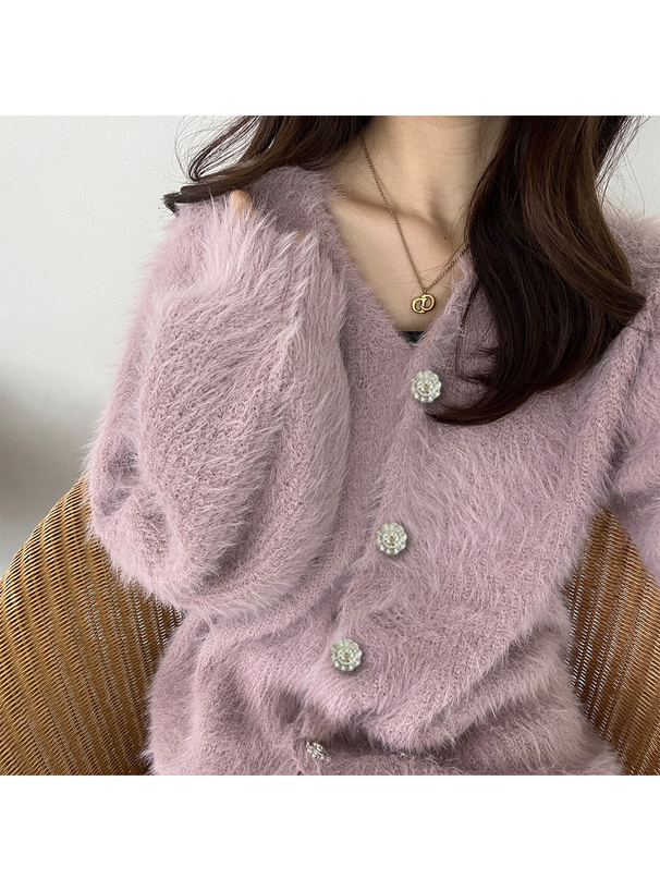 ビジューボタンフェザーニットカーディガン[kz278] | レディース
