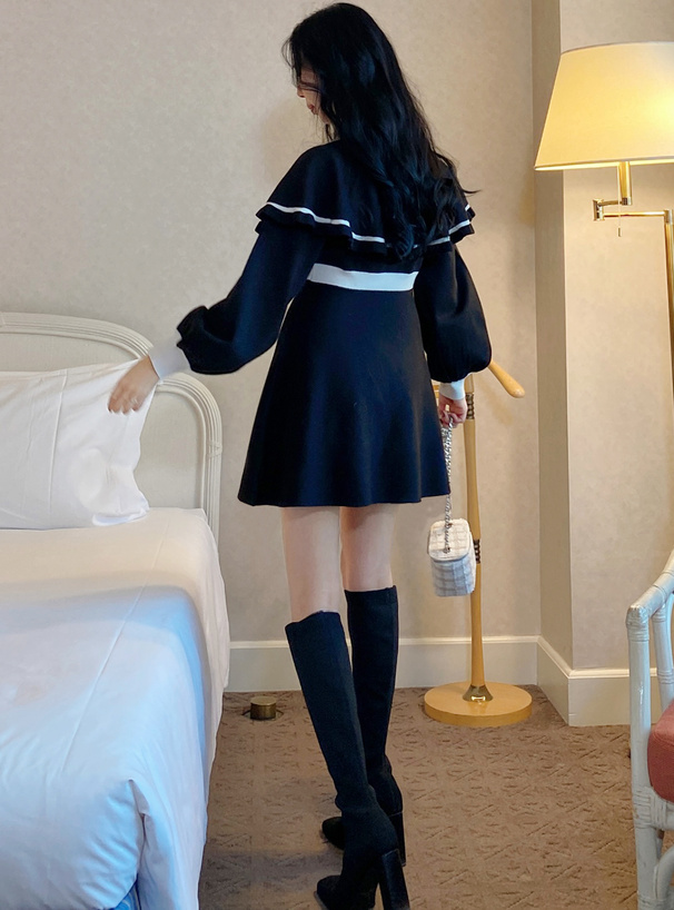 ケープ付きバイカラーフレアニットワンピース[mb1526] | レディース