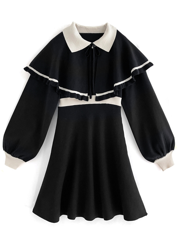 ケープ付きバイカラーフレアニットワンピース[mb1526] | レディース