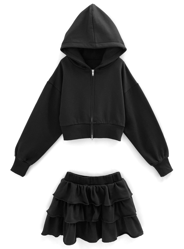 ジップパーカーxフリルミニスカートスウェットセットアップ[pm631