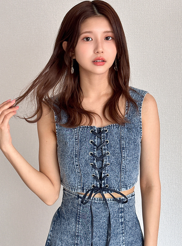 レースアップビスチェ×タイトスカートデニムセットアップ[tu822
