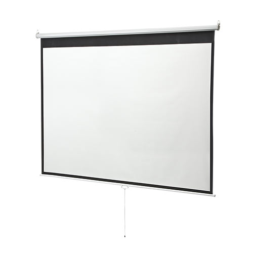 100インチ 吊り下げ式スクリーン／手動ロール・4：3／収納しやすい設計