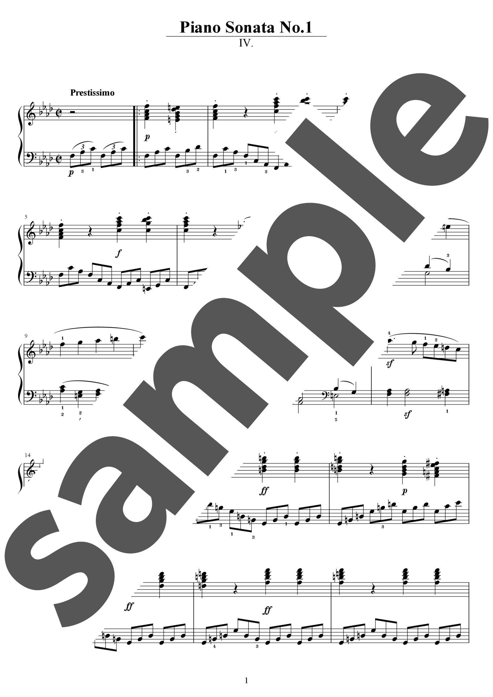 ピアノ楽譜】ピアノ・ソナタ 第1番 ヘ短調 第4楽章 / L.v.Beethoven