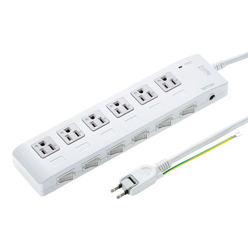 TAP-S28【省エネタップ（3P・6個口・2m）】個別スイッチ付きで