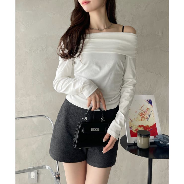 ドレープデザイン オフショル カットソー[品番：ORGW0009230]｜Ada