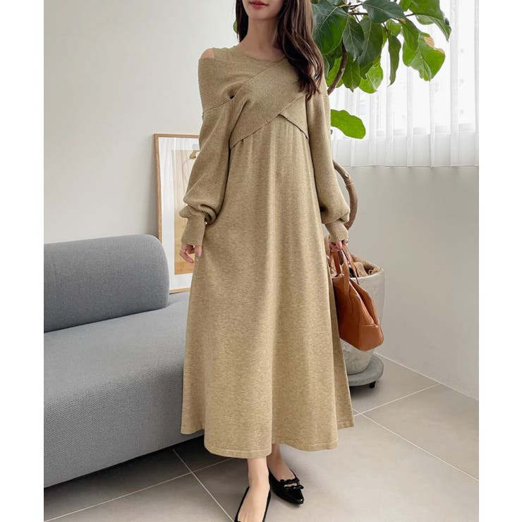 アンサンブル クロスニット ノースリーブ ワンピース[品番