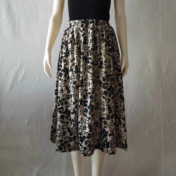 モノトーン花柄スカート ハイウエスト 春[品番：AGCW0002279