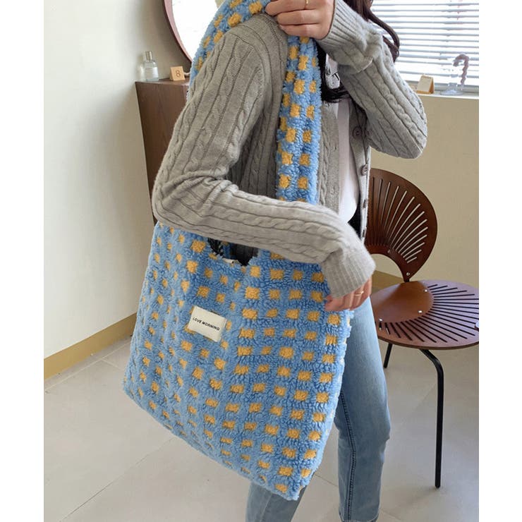 ボアトートバッグ チェック柄 大容量[品番：AGCW0005284]｜SUNSHINE