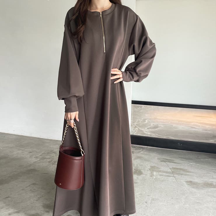 前後2WAYハーフジップ長袖ワンピース[品番：GERW0010348]｜GeeRA