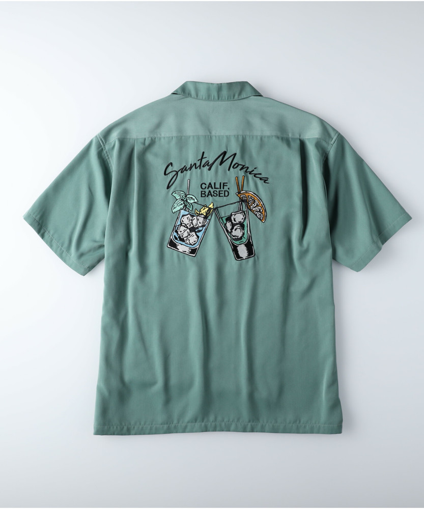 刺繍オープンカラーシャツ メンズ(M グリーン): トップス｜Right-on