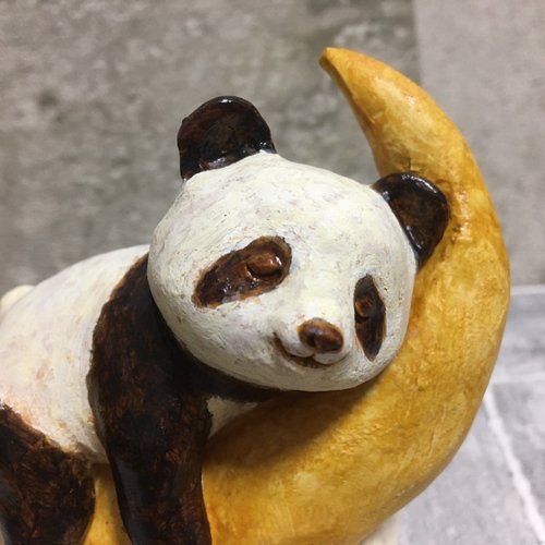 0115166 天然黒曜石パンダ置き物、23.1＊39.3ミリ 0115166 天然黒曜石