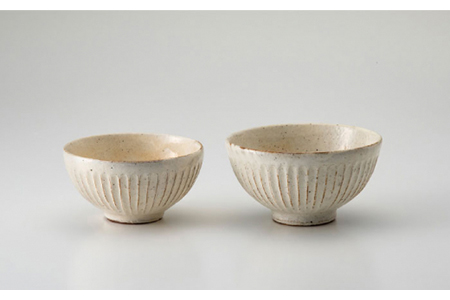 美濃焼】鎬 ごはん茶碗S・Lセット 粉引（細）【藤山窯】【TOKI