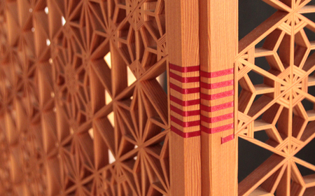 組子屏風 三曲半双 ［髙島屋選定品］【組子細工 伝統技法 伝統 屏風 組