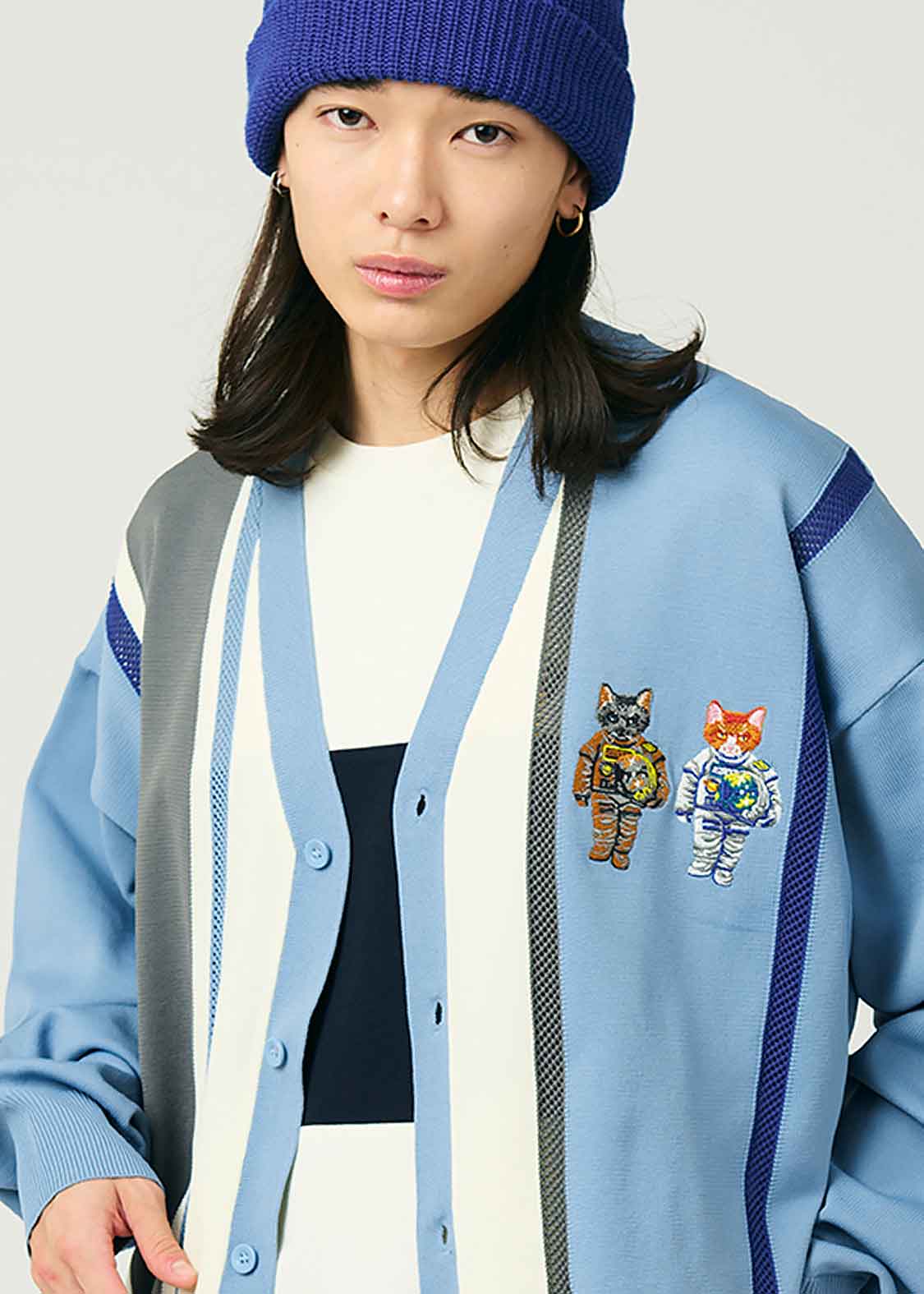 アストロキャット｜メッシュストライプニットカーディガン｜ユニ
